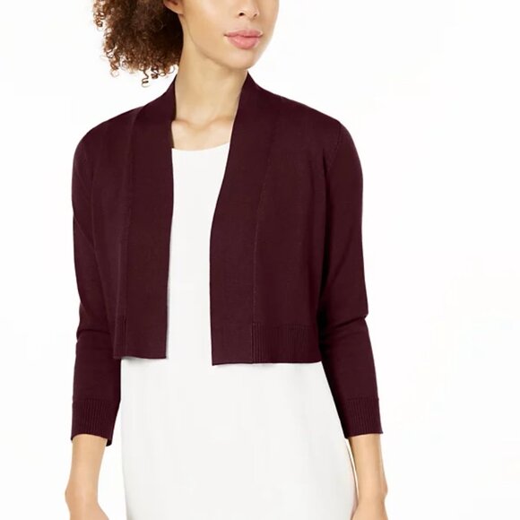 CALVIN KLEIN Petite Open Front 3/4-Sleeve Knit Cropped Cardigan Shrug Sweater - Picture 1 of 3